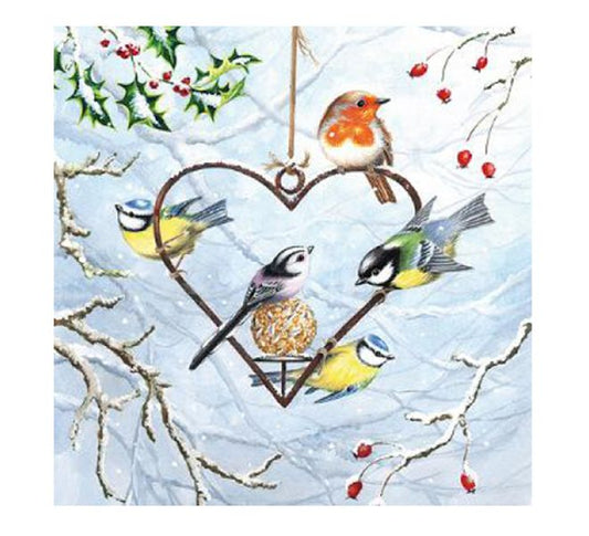 SERVIETTAR - HJARTE MED SMÅFUGLAR