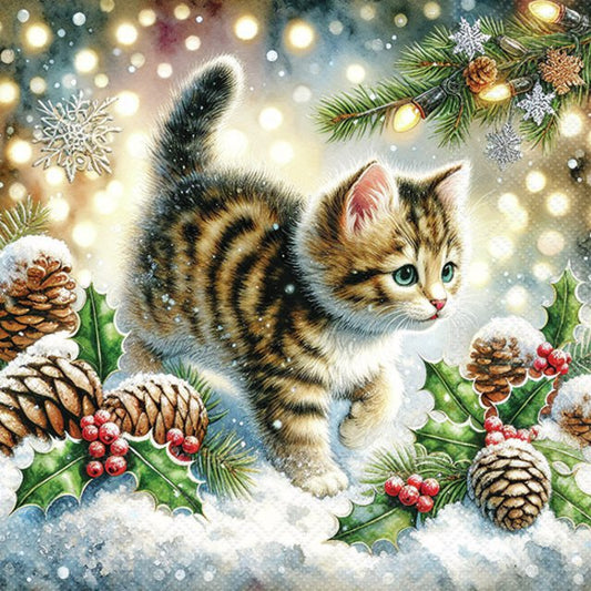SERVIETTER - CUTE CAT IN THE SNOW